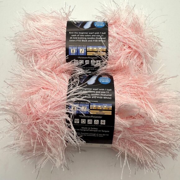 Lion Brand Fun Fur Eyelash Novelty Yarn 2 Skeins Soft Pink Color 101 Lot #2602 - Picture 2 of 4
